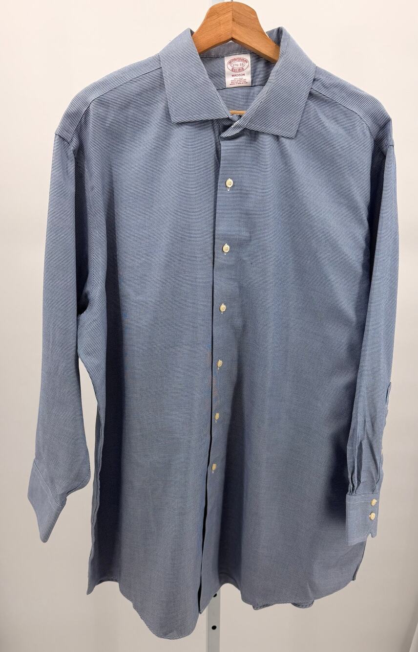Brooks Brothers Madison Men’s Dress Shirt 17.5 33 Blue Micro Check Supima Cotton